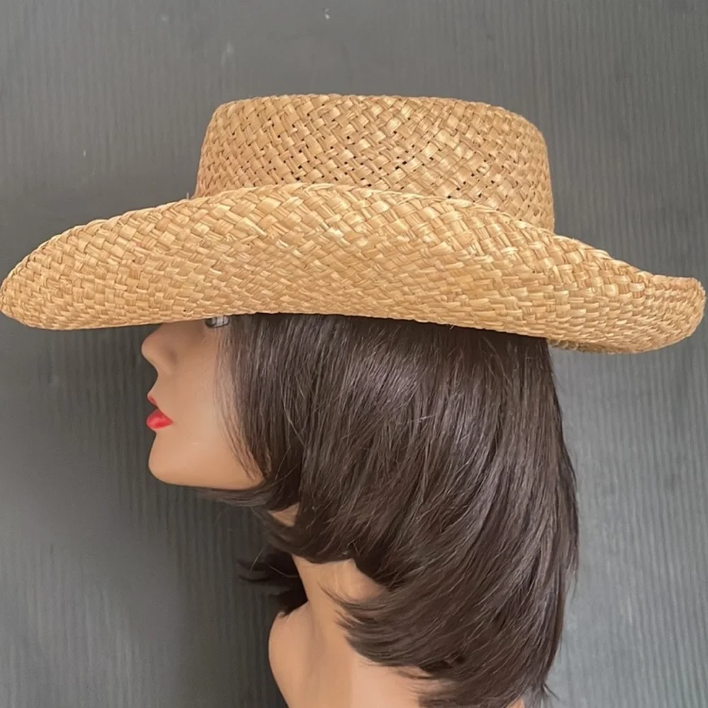 Natural Straw Western Brim Hat with Flowers
